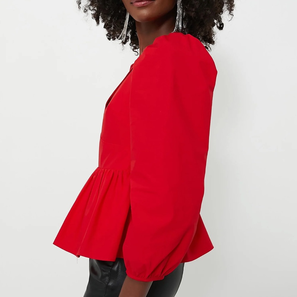 Red Puff Sleeve Elaina Blouse - Picture 3 of 10